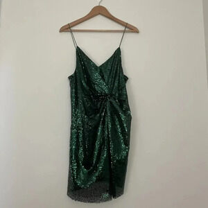 Petal + Pup Riri Sequin Wrap Mini Dress in Dark Green Size XL